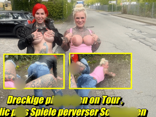 Dreckige pissfotzen on Tour , public piss Spiele perverser Schlampen