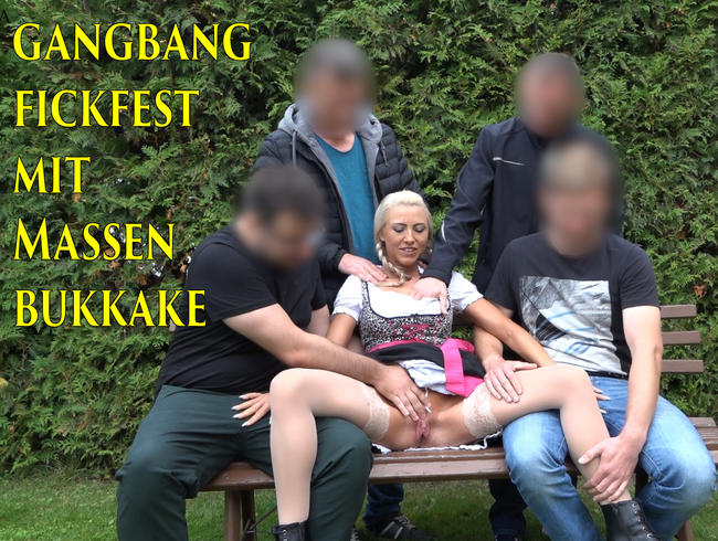 Oktoberfest Gangbang mit Massen Bukkake! 4 Mega Spritzer in die Dirndl Fresse!