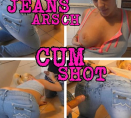 Mega CUM SHOT auf prallen JEANS ARSCH