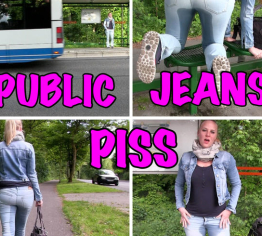 Public Jeans Piss an der Bushaltestelle