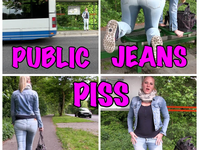 Public Jeans Piss an der Bushaltestelle