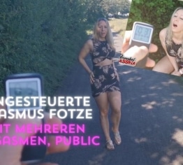 Ferngesteuerte Orgasmus Fotzenkontrolle mit mehreren Orgasmen, public