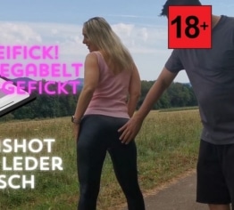 Freifick! Aufgegabelt u. abgefickt, Cumshot auf Leder Arsch